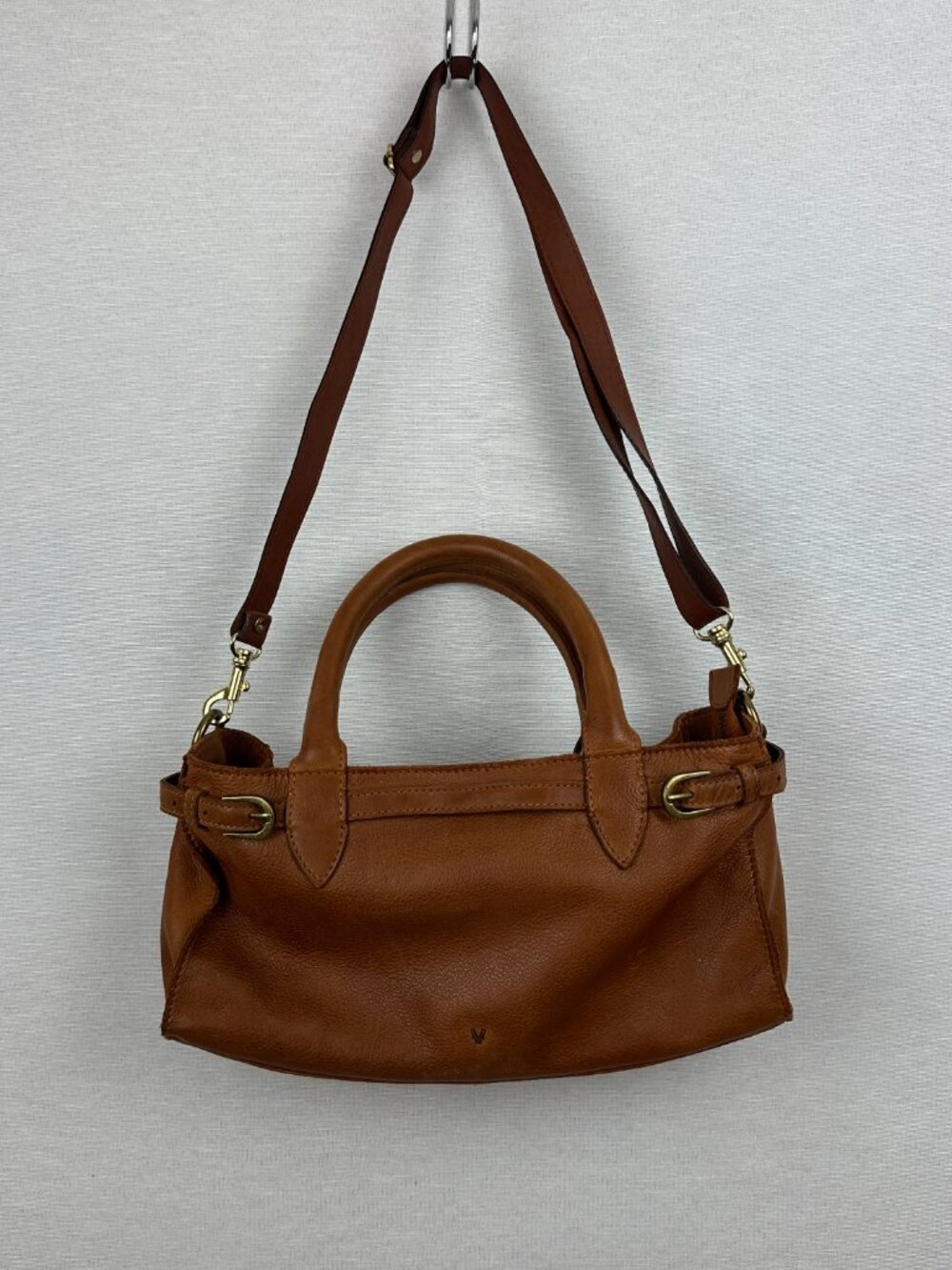 VILENCA HOLLAND VINTAGE STYLE WASHED GENUINE LEATHER BAG ZIP CLOSURE DUAL HANDLE